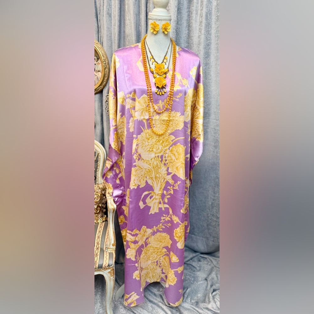 Sold on eBay- Lavender Yellow Flower Kaftan Dress with Jewelry